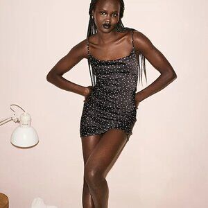 Urban Outfitters Little Black Dress - Silky Polkadot Cowl Neck Mini Slip Dress